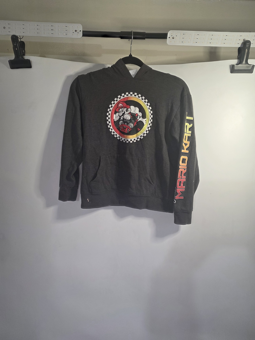 Mario Kart Kids' Black Graphic Hoodie with Sleeve Logo Size Boys M.